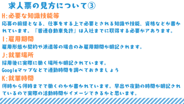 実際に過去の求人票を使いながら各項目の説明を行います。さらに重要なポイントは配布した求人票に直接書き込みます。その２